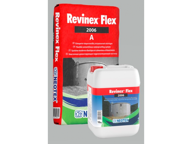NEOTEX - Revinex Flex 2006 - ΓΚΡΙ - 34kg (A+B) - Εύκαμπτο τσιμεντοειδές στεγανωτικό σύστημα, κατάλληλο για χρήση σε επαφή με πόσιμο νερό.
