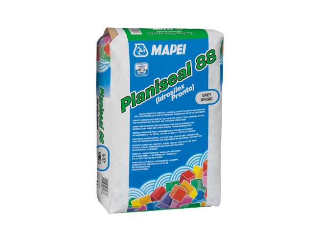 MAPEI - PLANISEAL 88 (ΠΡΩΗΝ IDROSILEX PRONTO) 25kg - ΓΚΡΙ - Οσμωτικό τσιμεντοκονίαμα κατάλληλο για επαφή με πόσιμο νερό, για τη στεγάνωση τοίχων και κατασκευών από σκυρόδεμα.