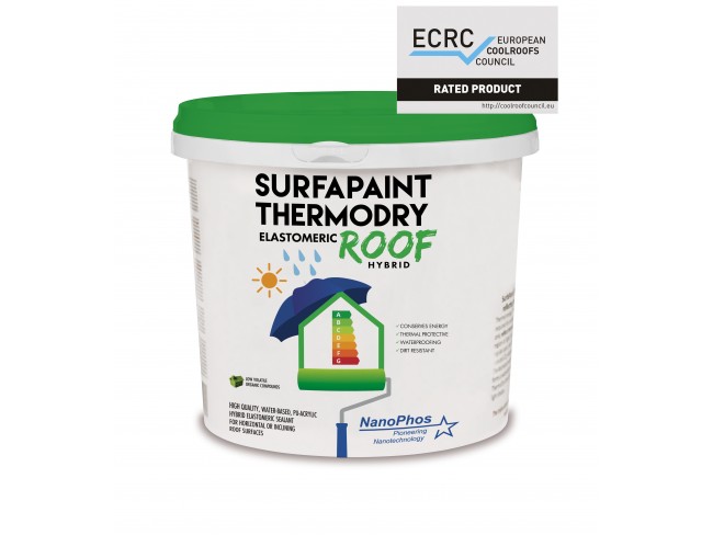 NANOPHOS - SURFAPAINT THERMODRY ELASTOMERIC ROOF PAINT HYBRID - 10L - ΛΕΥΚΟ - Θερμομονωτικό Επαλειφόμενο Στεγανωτικό Υβριδικό (πολυουρεθανικό-ακρυλικό) Ελαστομερές για ταράτσες, οριζόντιες και κεκλιμένες εξωτερικές επιφάνειες.