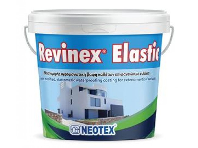 NEOTEX - Revinex Elastic - ΛΕΥΚΟ - 10lt - Eλαστομερής υγρομονωτική βαφή καθέτων επιφανειων με σιλάνια.