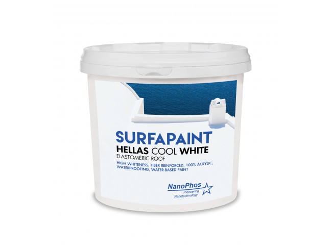 NANOPHOS - SurfaPaint™ Hellas Cool White - 10lt - Ινοπλισμένο 100% ακρυλικό ελαστομερές στεγανωτικό υδατικής βάσης πολύ υψηλής λευκότητας.