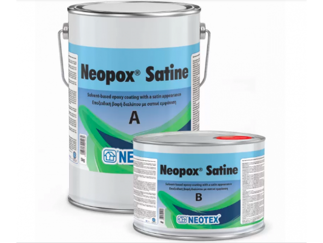 NEOTEX - Neopox Satine - 12kg - Εποξειδική βαφή 2 συστατικών, βάσης διαλύτη, κατάλληλη για μέταλλα και επιφάνειες από μπετό. Παρουσιάζει αντιολισθητικές ιδιότητες και σατινέ εμφάνιση.
