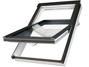 Παράθυρο στέγης FAKRO PTP V - U3 55x78cm PVC λευκό  (κεντρικού άξονα περιστροφής συνθετικό κούφωμα) με στεγάνωση ΕHN Fakro (για όλους τους τύπους κεραμιδιού) +10 χρόνια εγγύηση. 