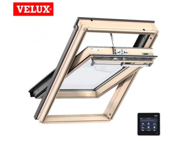 Velux GGL Integra Ηλεκτρικό παράθυρο με ασύρματο άνοιγμα και κλείσιμο. 55x78cm. Με αρμοκάλυπτρα EDW για στέγες με κλασσικά κεραμίδια. 10 χρόνια εγγύηση VELUX. 