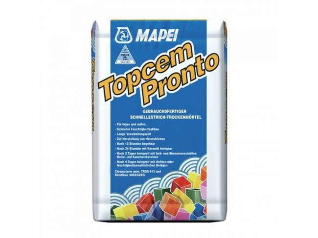 MAPEI - TOPCEM PRONTO 25kg - Έτοιμο προς χρήση, προαναμεμειγμένο κονίαμα για την προετοιμασία μη συρρικνωμένων τσιμεντοειδών δαπέδων ταχείας ξήρανσης.